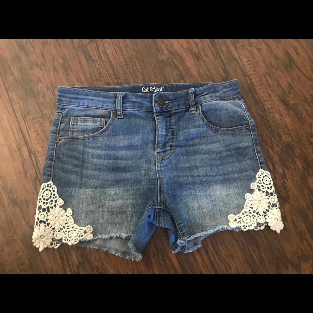 Barely worn girls jean shorts! Lace detail